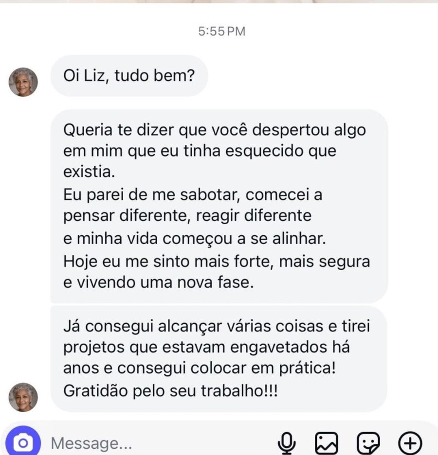 Print de depoimento de seguidora sobre a Elizandra Oliveira