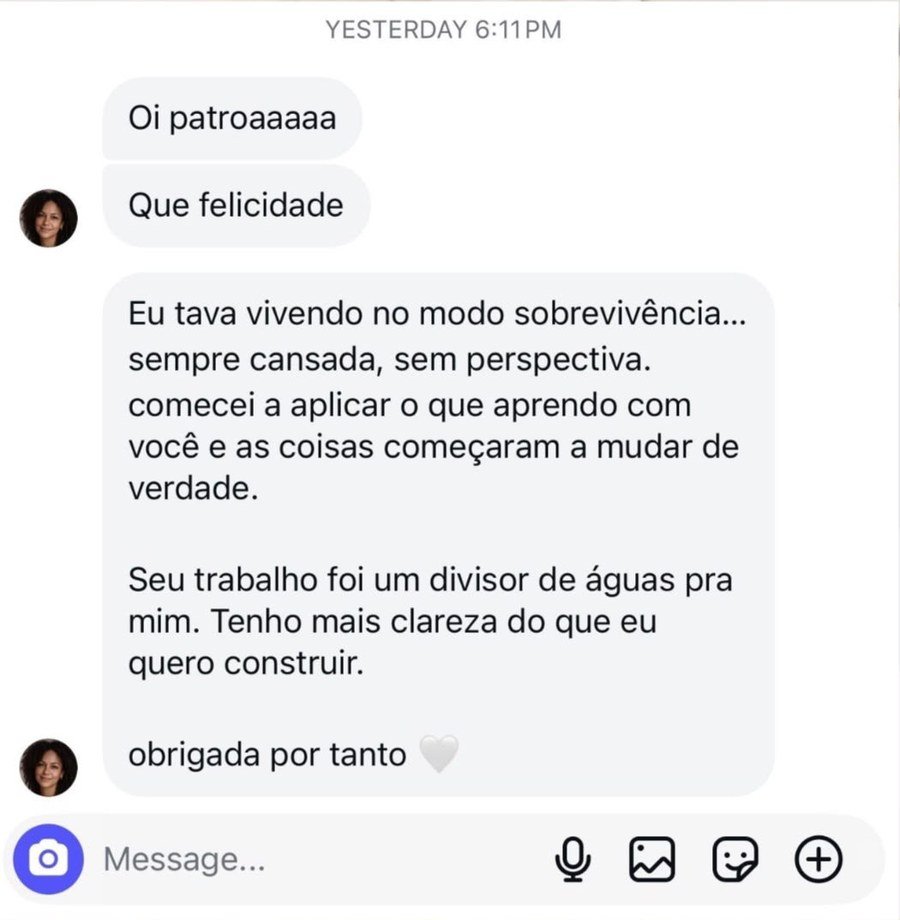 Print de depoimento de seguidora sobre a Elizandra Oliveira